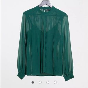 ASOS DESIGN long sleeve pleated trapeze top in forest green